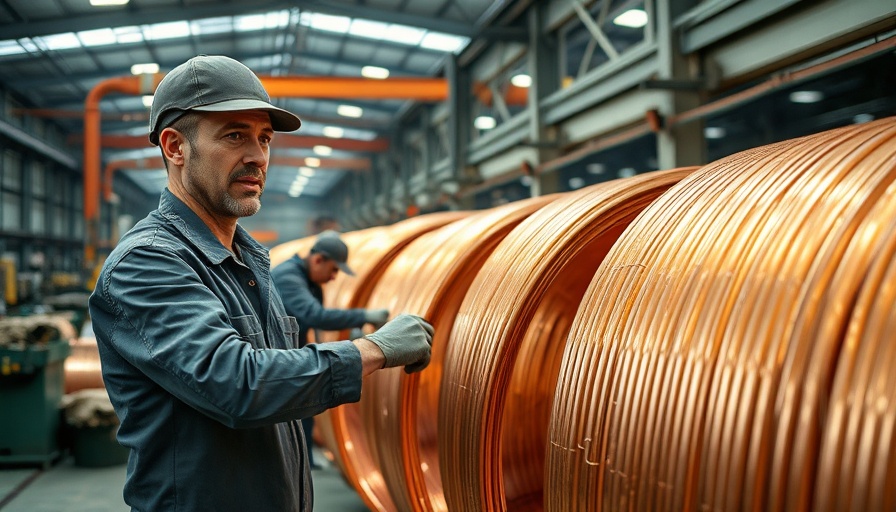 Copper coils being handled by factory workers amid copper shortage concerns.