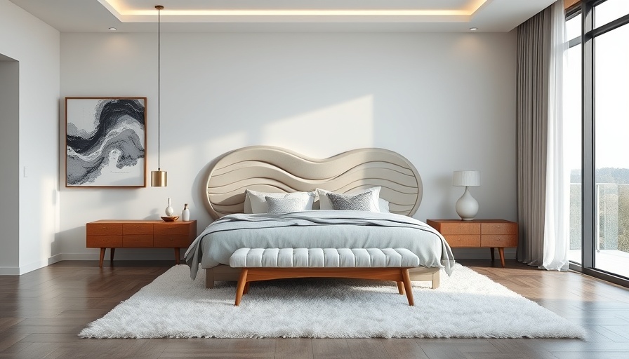 Modern bedroom with custom furniture and serene decor.