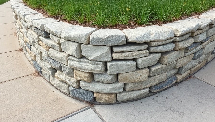 Aged stone retaining wall next to sidewalk to prevent retaining wall collapse.
