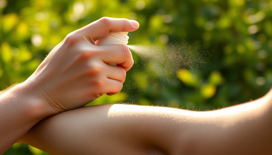 Natural Tick Repellents: Person sprays repellent on arm outdoors.