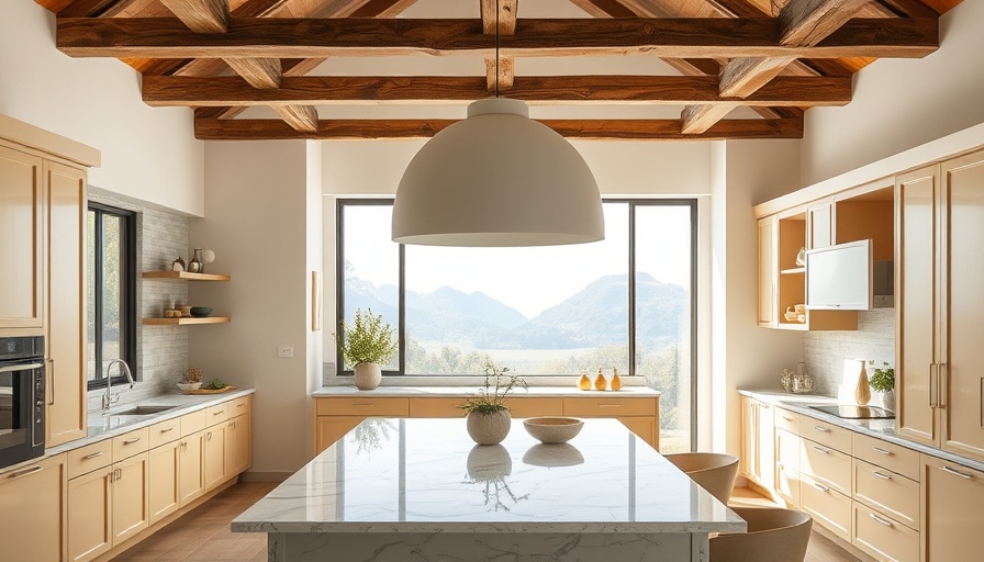 Trendy minimalist kitchen featuring marble and light yellow accents.