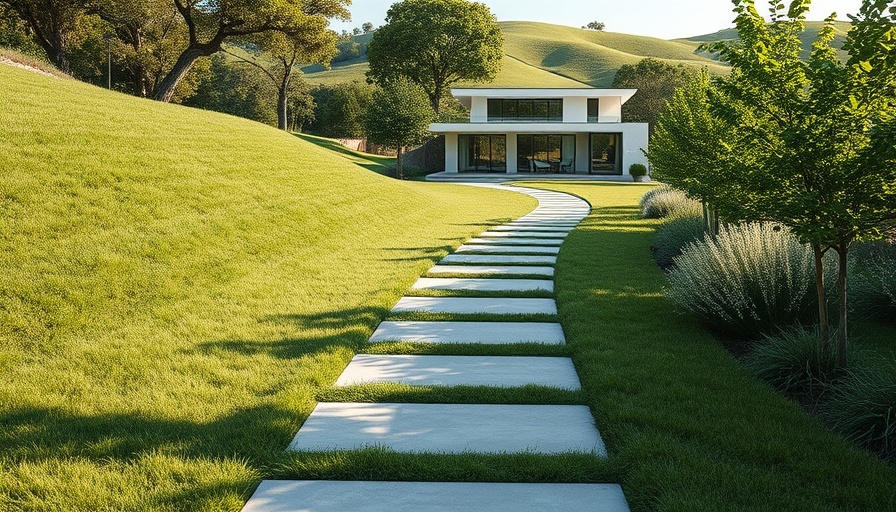 Modern garden path with stone slabs, emphasizing materials for garden paths.
