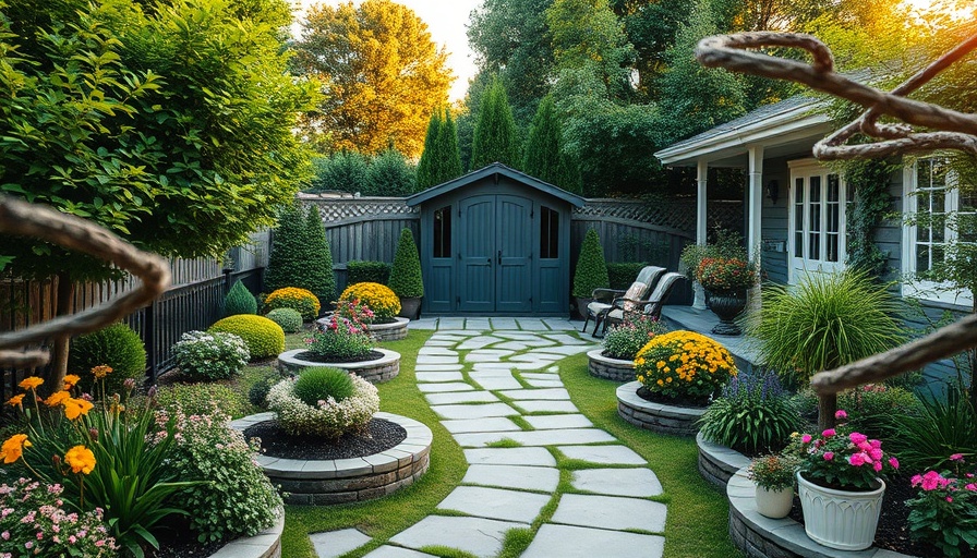 Stunning outdoor living and landscaping with garden and seating.