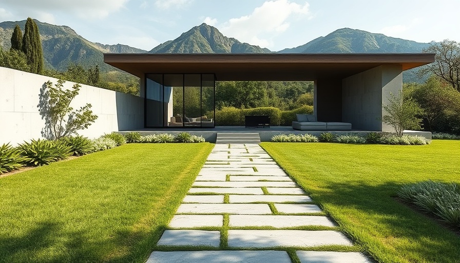 Stone slab garden path in modern landscape setting