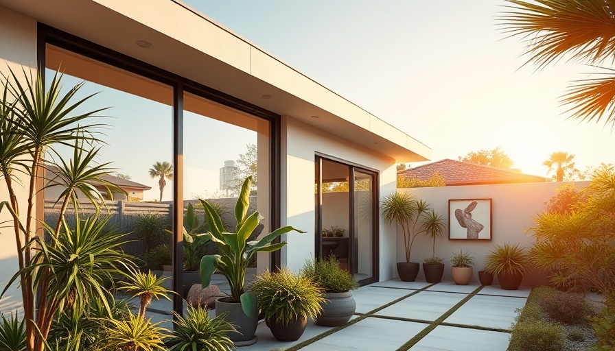 Modern California home with garden and large windows.