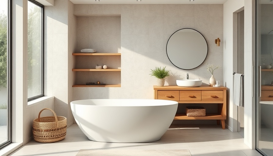 Modern bathroom with neutral tones and minimalistic design.