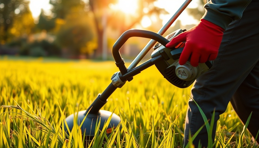 Person mowing lawn with string trimmer highlighting loud yard work regulations