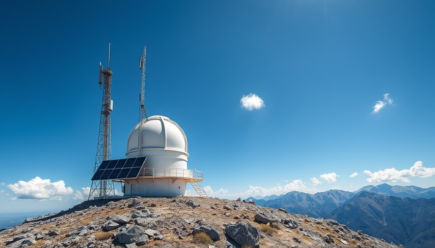 Scientific station measuring Earth's atmosphere CO2 levels with solar panels and communication tower.