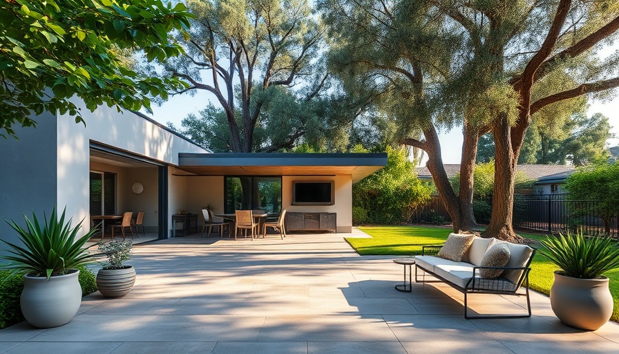 Modern California home patio with resilient paving materials.