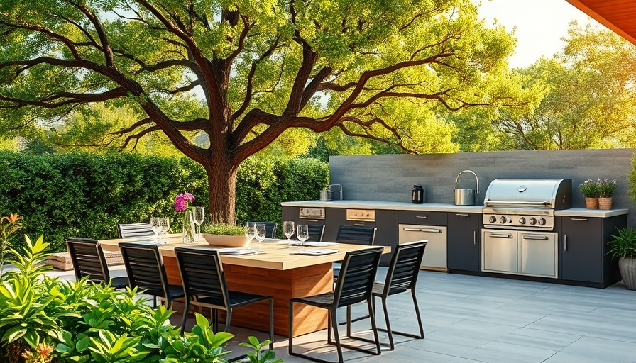 Modern outdoor kitchen in a California home with sleek dining area.