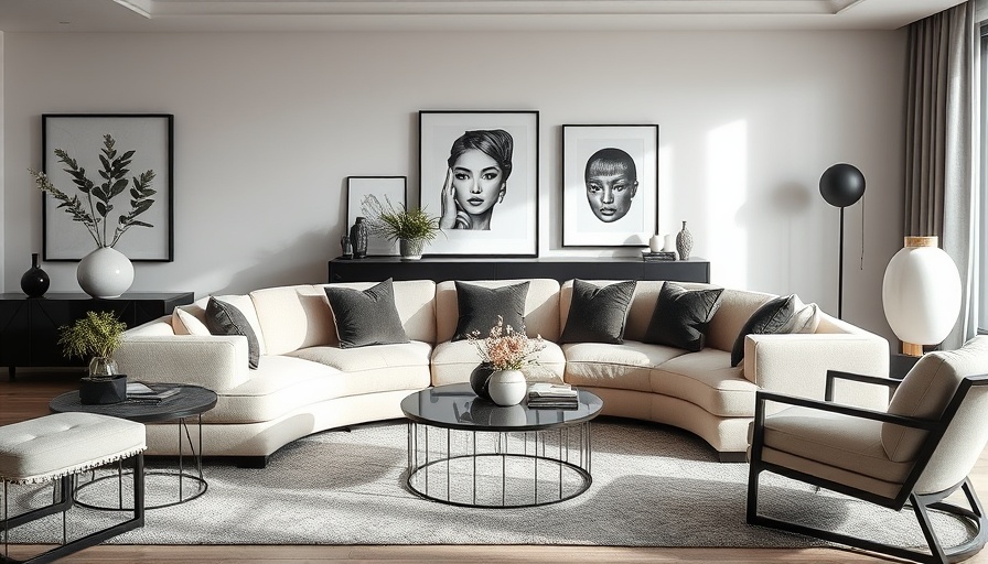 Stylish living room with curved sofa highlighting comfort.