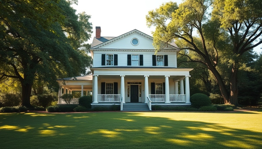 Greek Revival Southern Hospitality Homes with lush lawn and inviting porch.