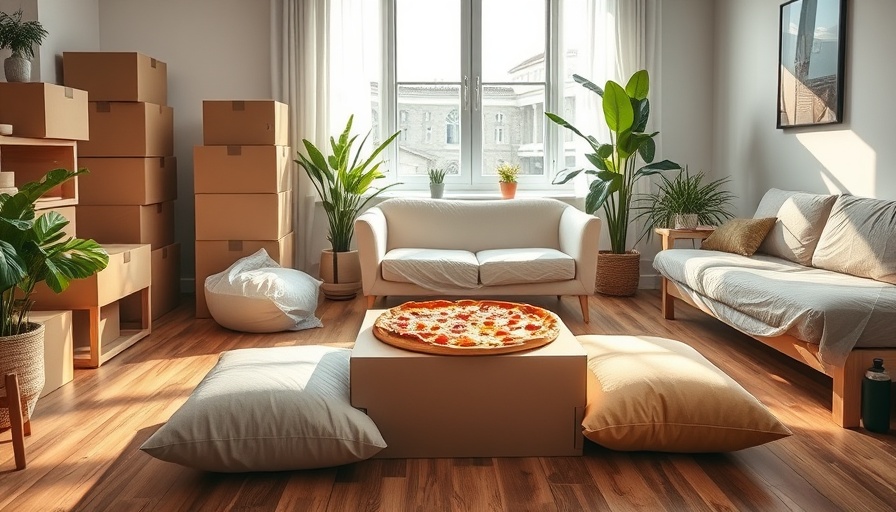 Cozy room with moving boxes and essentials for a new home.