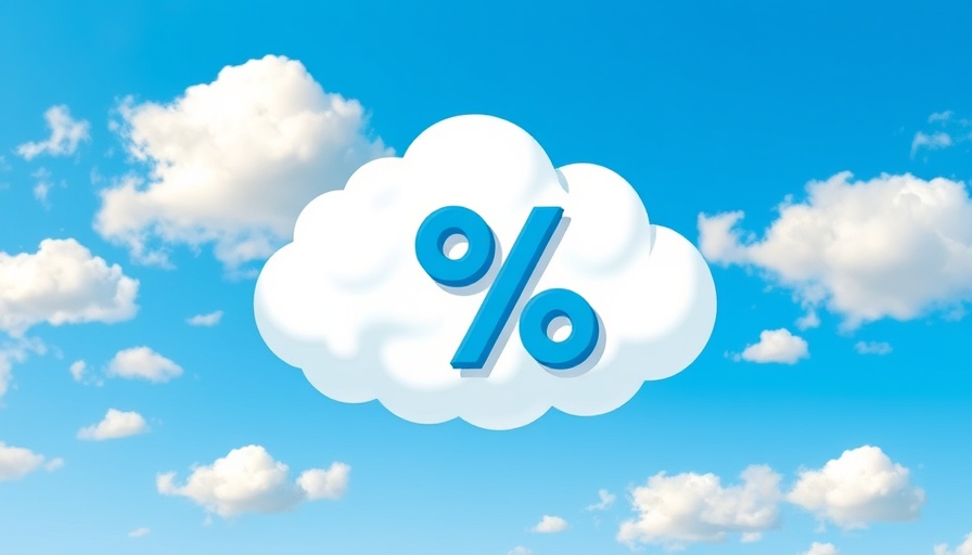 Whimsical cloud with percentage symbol depicting percentage chance of rain.