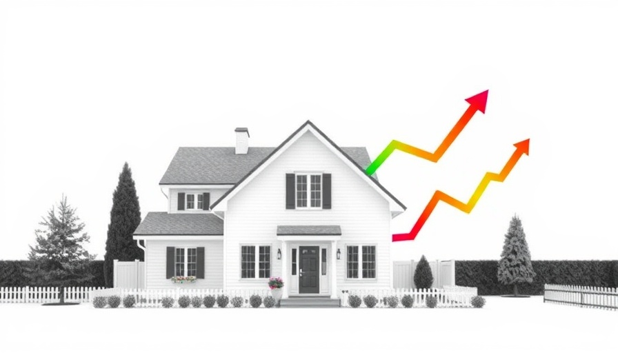 Southern California home prices dip illustrated with a house and trend arrows.