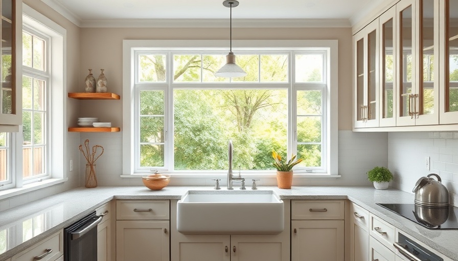 Bright modern kitchen design showcasing key measurements with ample natural light.