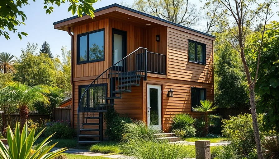 Modern ADU in California with spiral staircase and garden.