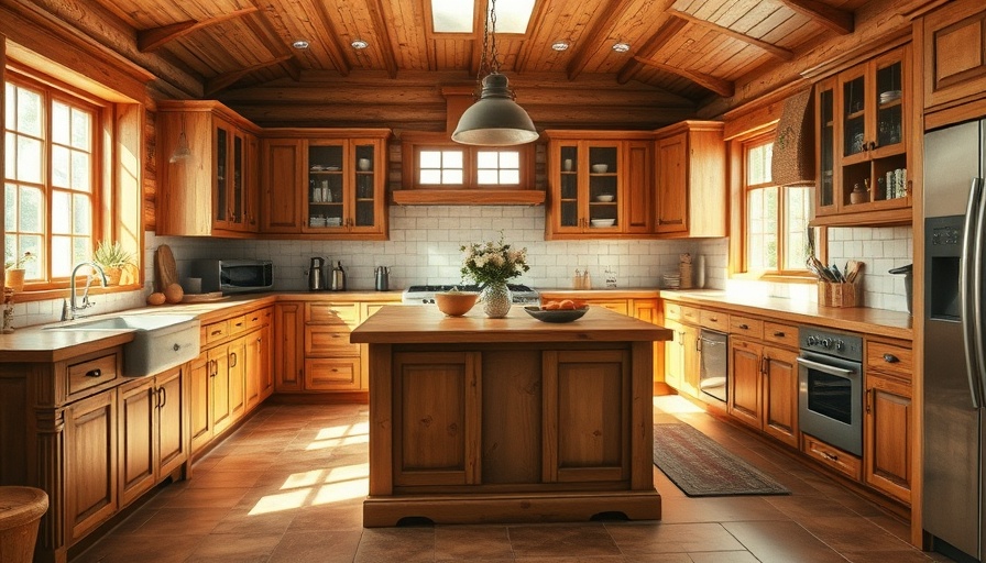 Open concept kitchen design with wooden cabinets and island