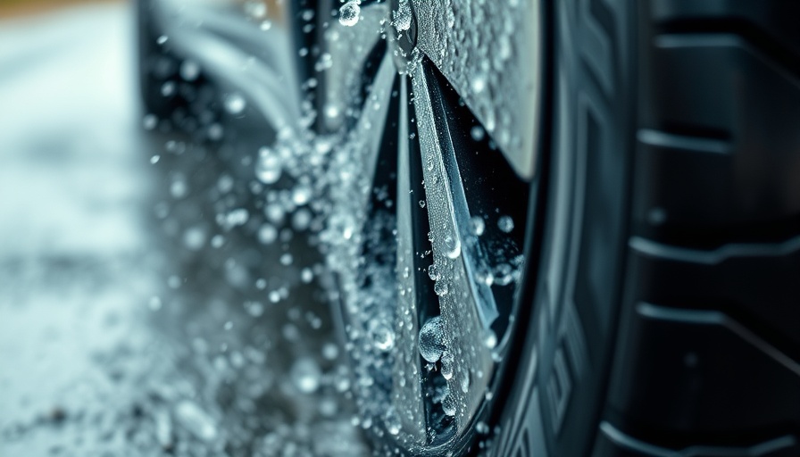 Car tire splashing water on wet road, illustrating causes of hydroplaning.