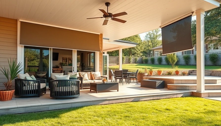 Spacious patio with retractable screens for outdoor living.