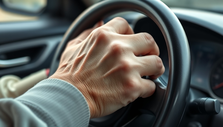 Elderly hands gripping a steering wheel, considering age and driving.