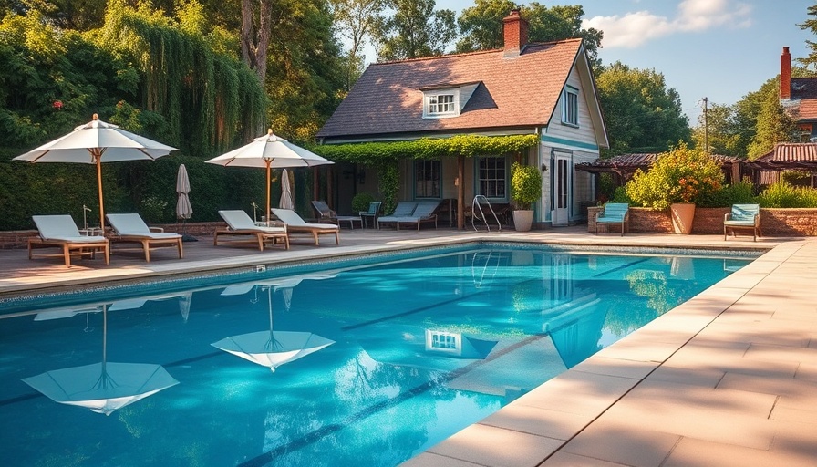 Relaxing poolside scene with chairs and umbrellas, enhance your pool.