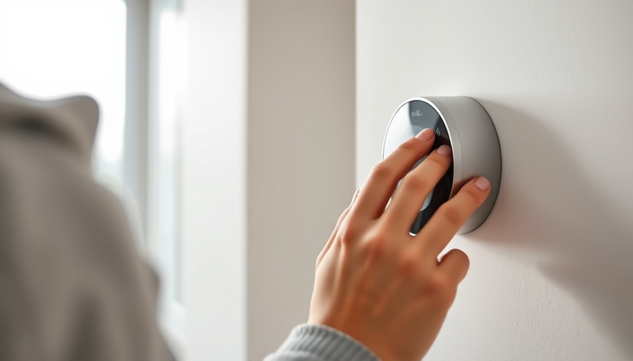 Hands adjusting heat pump thermostat on a wall.