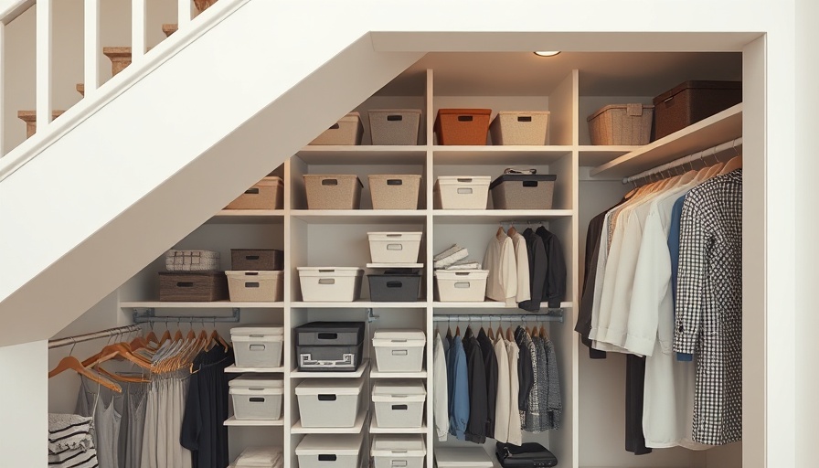 Efficiently organized under stairs closet with storage boxes