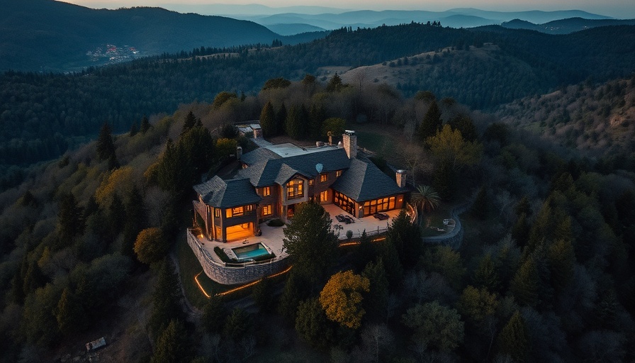 Largest estate in Brentwood for sale, aerial twilight view