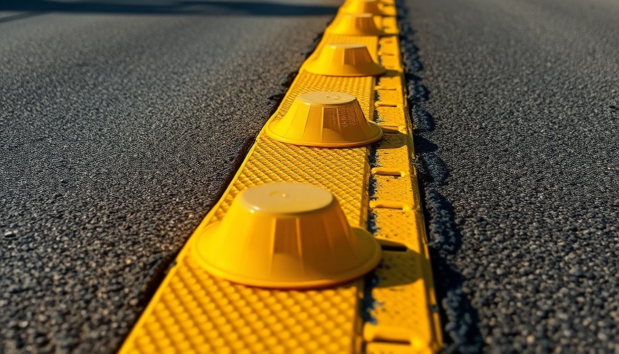 Close-up of yellow tags in the road on a textured asphalt surface.