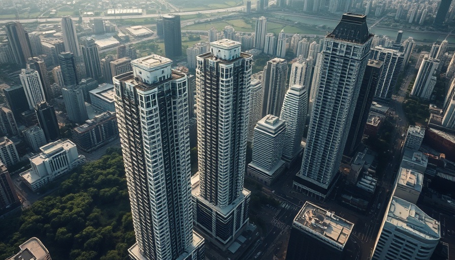 Aerial view of modern apartments in South Korea's urban skyline.