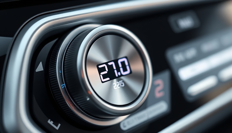 Close-up of car climate control showing 21°C.
