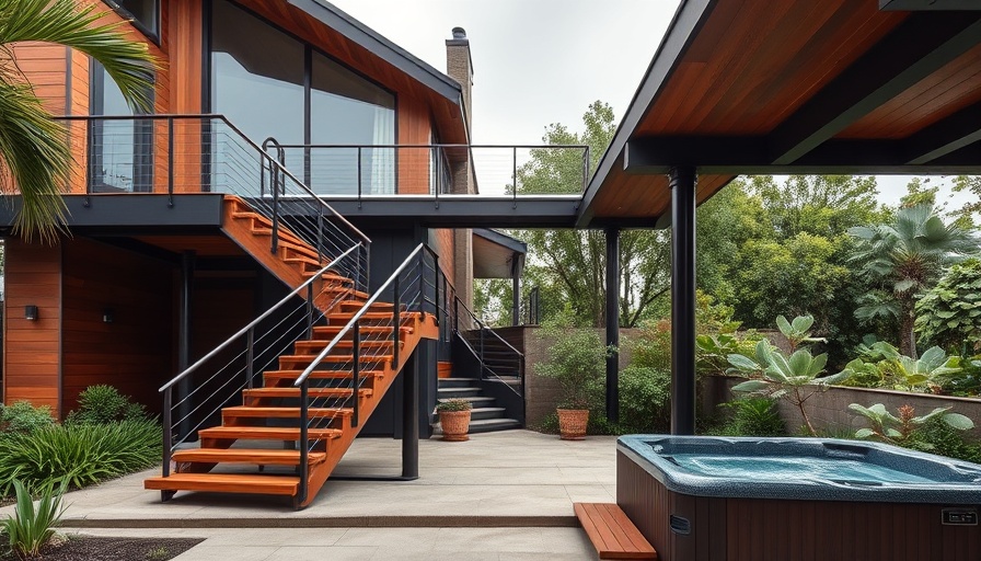 Modern California home with wooden stairway and slide