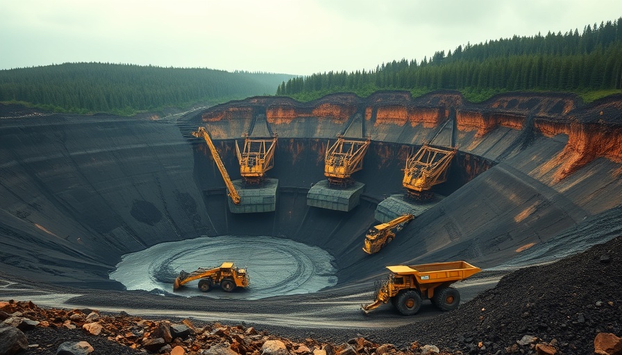 Earth Overshoot Day mining impact with machinery in open-pit mine.