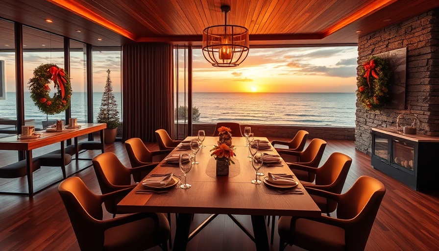 Luxurious dining area with coastal view showcasing time-saving practices in home design.