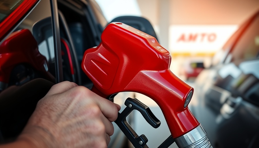 Close-up of red gas pump nozzle in car, showcasing New Jersey refueling.