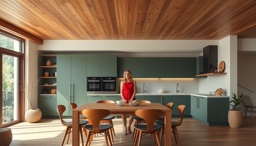 Spacious kitchen with lights in ceiling and modern furniture