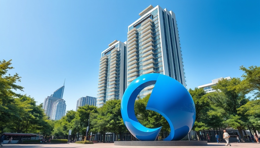 Urban Los Angeles apartment tower with modern sculpture