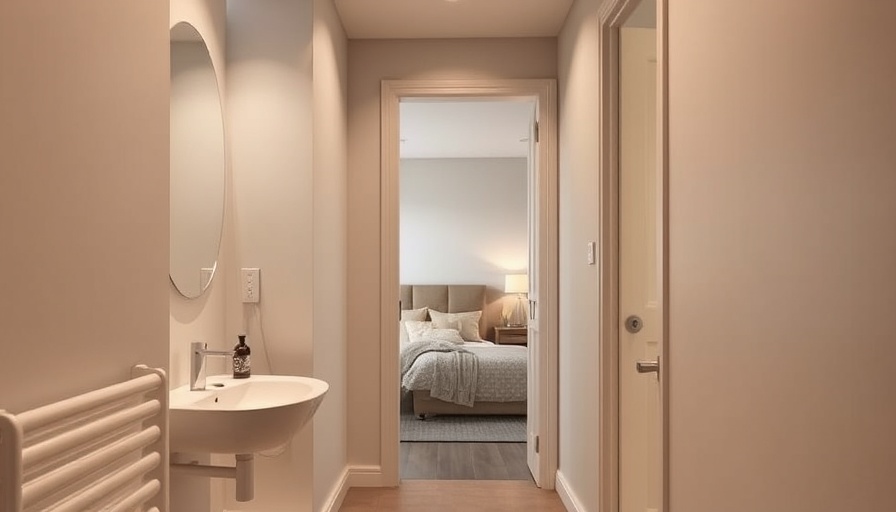 Sophisticated bathroom design entrance adjacent to a cozy bedroom.
