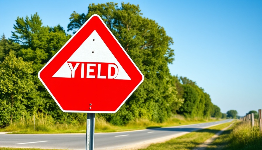 Yield sign illustrating right of way laws while driving in rural area.