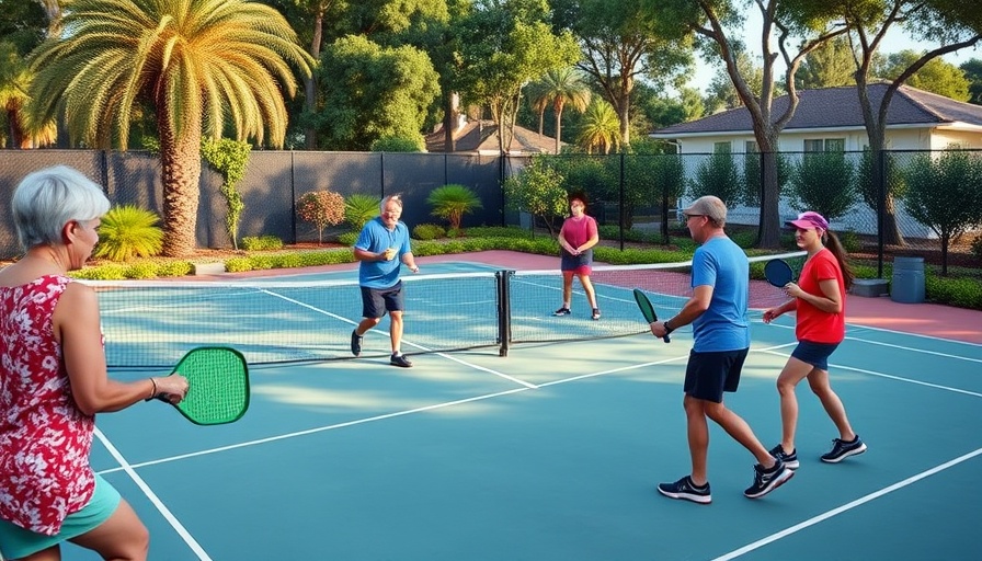Group plays pickleball on renovated court amidst greenery