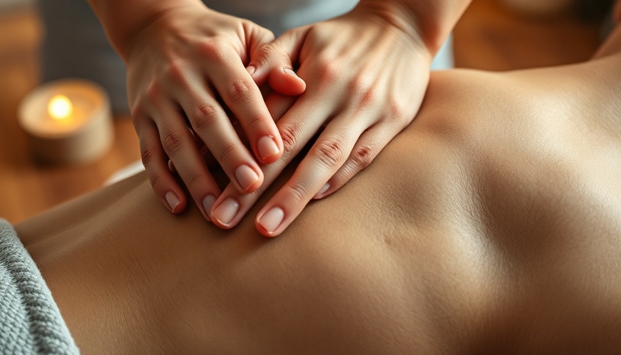 Focused hands massaging shoulder, benefits of sports massage highlighted.