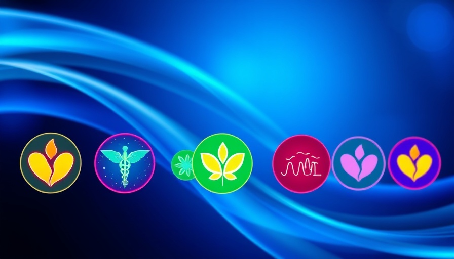 Colorful health icons representing true health tips on blue abstract background.