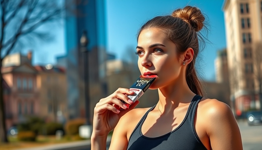 Athletic woman eating energy bar outdoors for energy levels