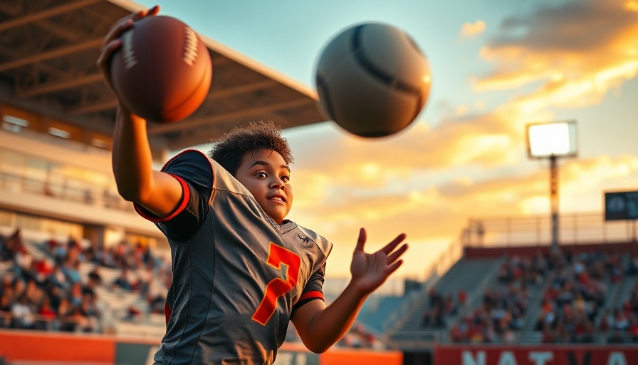 Football player catching ball, highlighting preventing fall sports injuries.