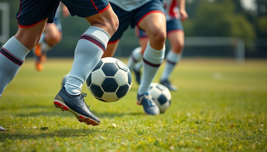 Soccer players in action on a field.
