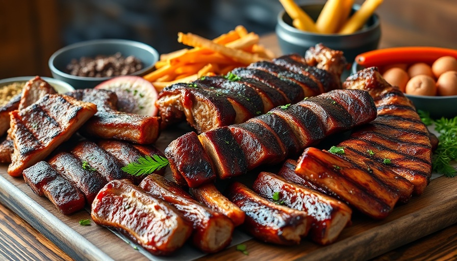 BBQ feast with assorted meats and sides at BBQ & Bubbly Festival.
