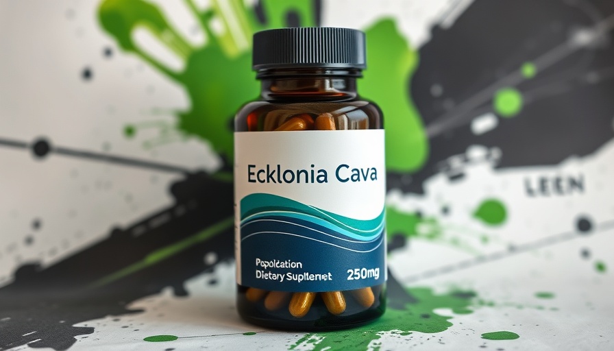 Ecklonia Cava dietary supplement bottle, abstract background.