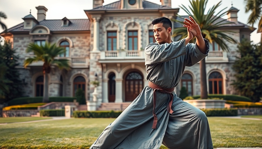 Mindfulness in Sports and Acting: person practicing martial arts in front of a mansion.