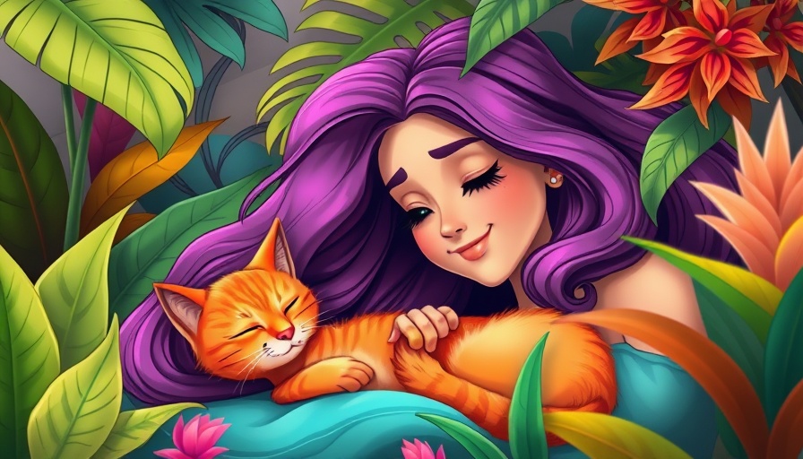 Cartoon of better sleep for spiritual wellness with a peaceful woman and cat.